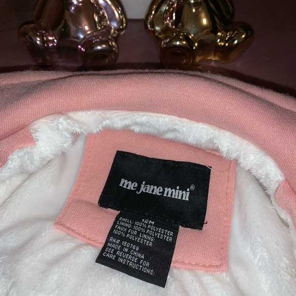 Pink Pea Coat Bow Back with Buttons Fur Lining - Picture 2 of 7